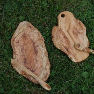 Wood Burl Cheese Board with Knife from Crossknots Custom Woodworking