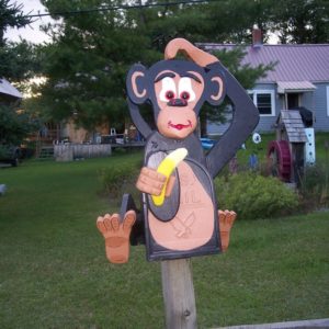 Monkey with Banana Mailbox from Crossknots Custom Woodworking