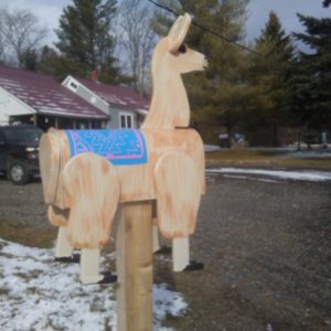 Llama mailbox from Crossknots custom woodworking
