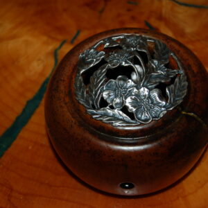 cedar wood turned potpourri holder pewter